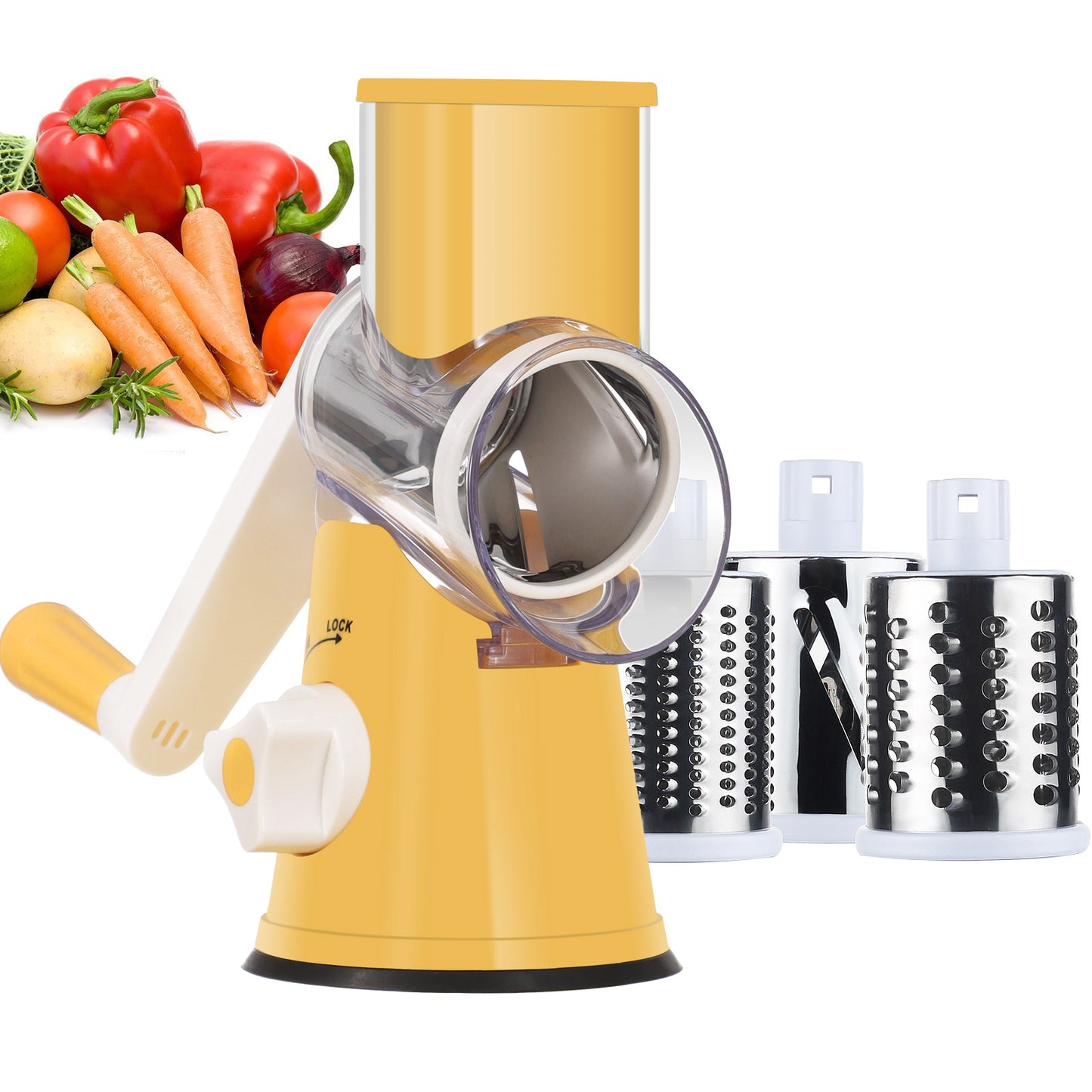 Ourokhome Rotary Cheese Grater Hand Crank with 3 Blades