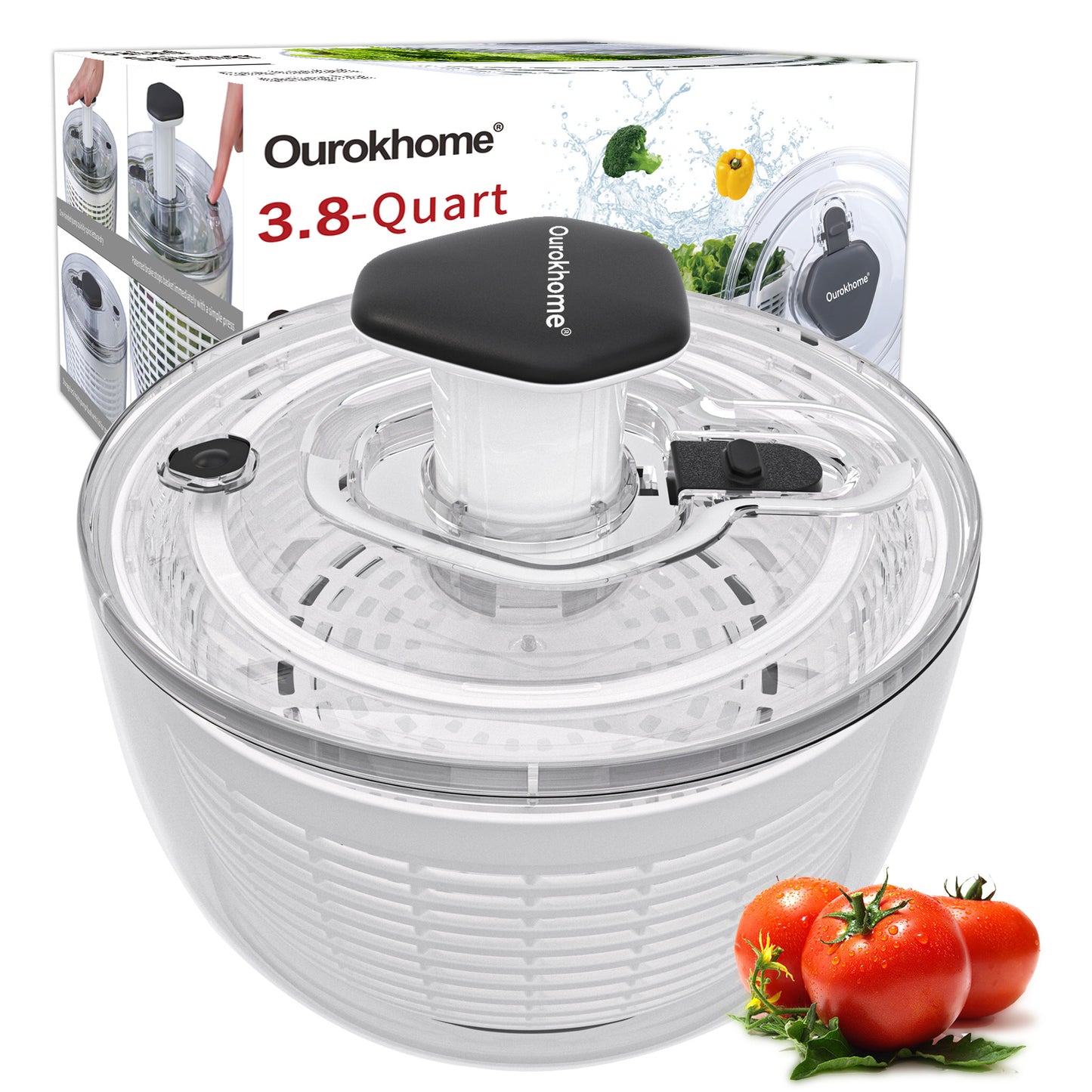 Ourokhome One-handed Easy Press Salad Spinner