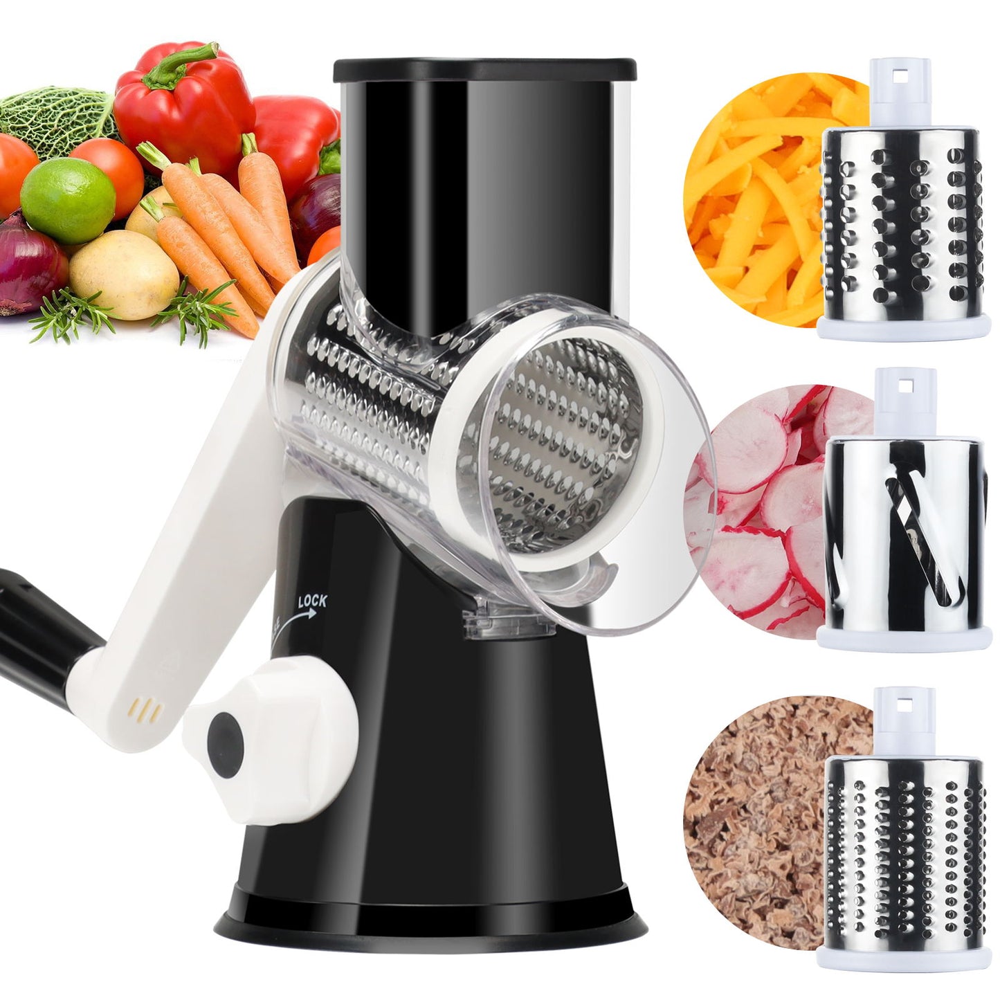 Ourokhome Rotary Cheese Grater Hand Crank with 3 Blades