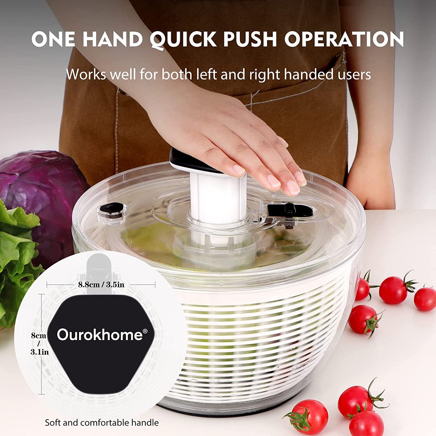 Ourokhome Salad Spinner Lettuce Dryer, One-handed Easy Press  6.3 QT