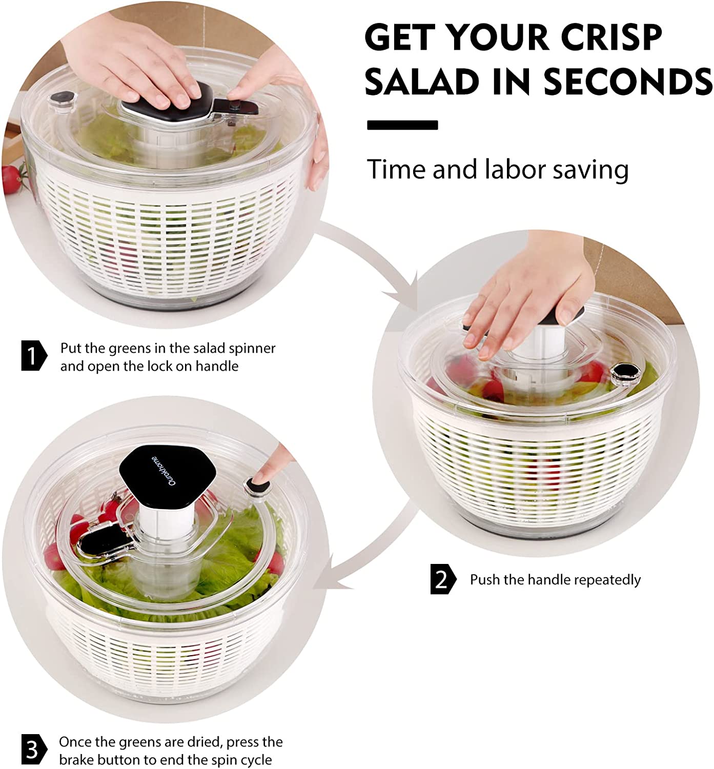 Ourokhome Salad Spinner Lettuce Dryer, One-handed Easy Press  6.3 QT