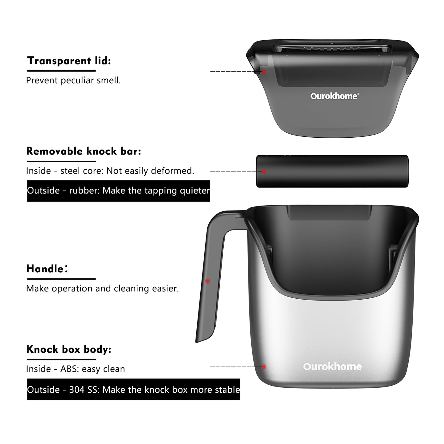 Ourokhome Knock Box Espresso Accessories 4.8 inch