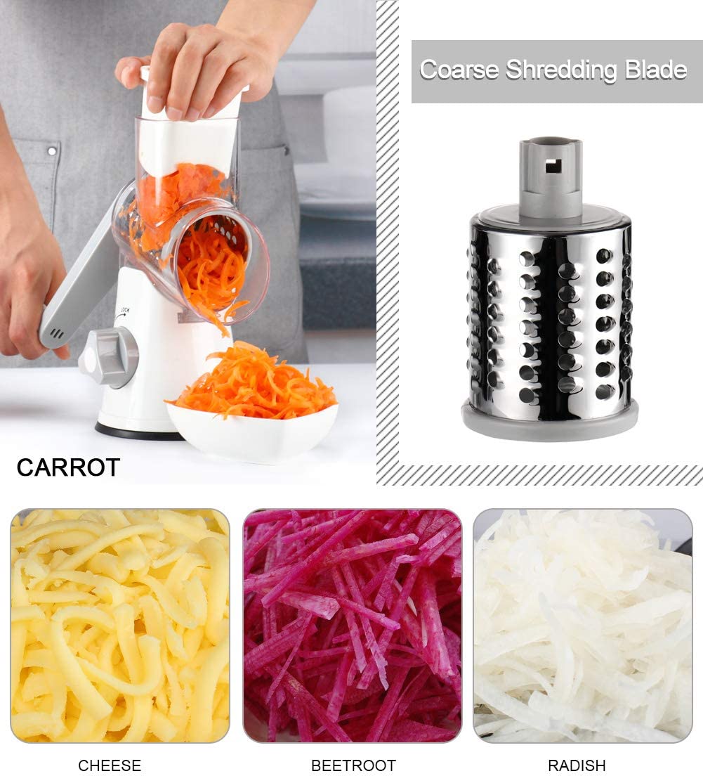 Ourokhome Rotary Cheese Grater Shredder- 3 Drum Bladea Manual Slicer Nut  Grinder