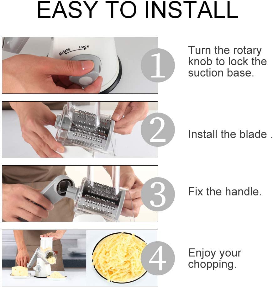 Ourokhome Rotary Cheese Grater Shredder Multifunction 5 in 1 Kitchen Manual  S